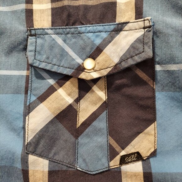 Coastal Western Cut Shirt Mens XL Blue Gray Plaid Pearl Snap Cowboy Rodeo pocket - Picture 6 of 7